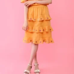 Bottoms>Honey Salon Embroidered Floral Linen Skirt