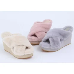 Footwear>Honey Salon Fur Cross Wedge Sandals