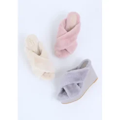 Footwear>Honey Salon Fur Cross Wedge Sandals