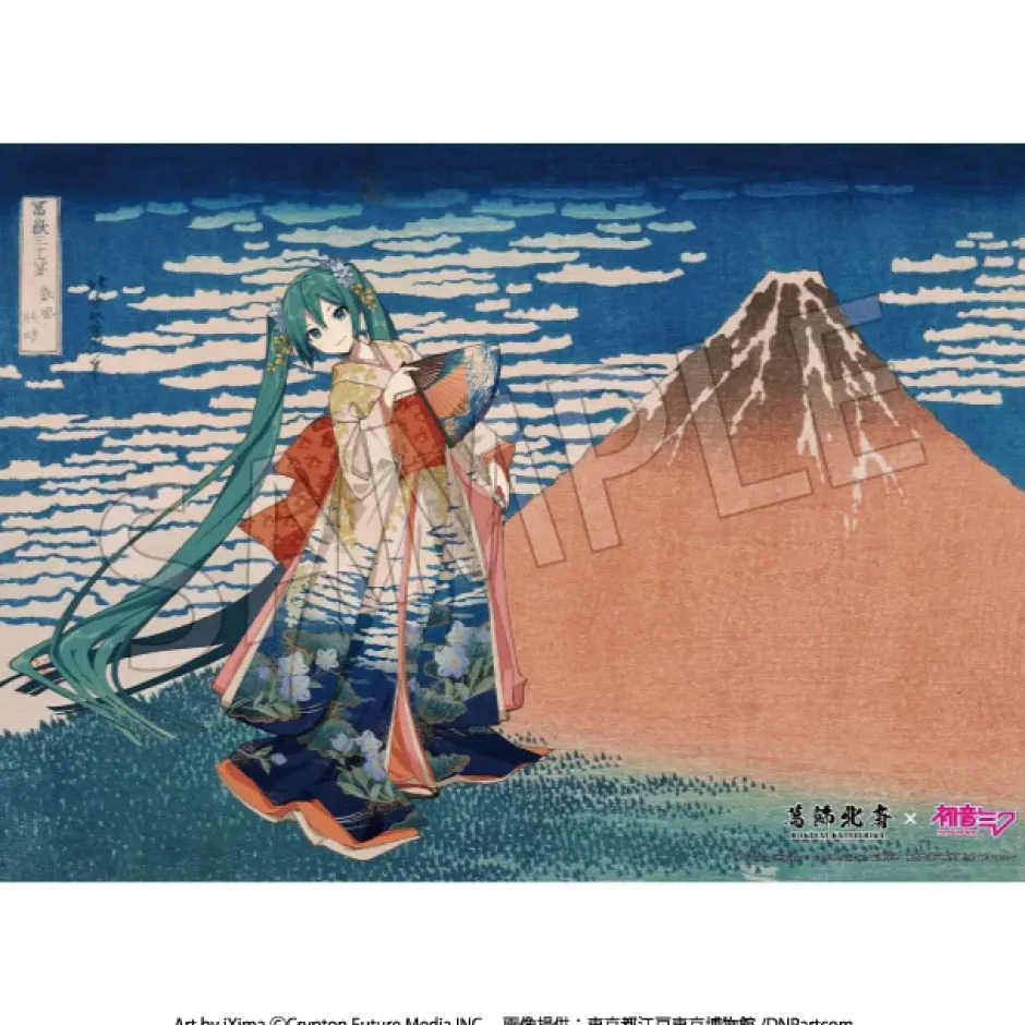 Katsushika Hokusai x Hatsune Miku B2-Size Fabric Poster Thirty-six Views of Mount Fuji: Fine Wind, Clear Morning Best