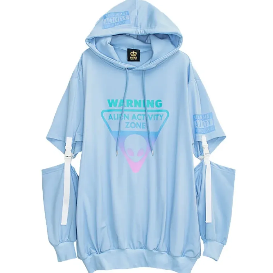 LISTEN FLAVOR Alien Separate Sleeve Belt Hoodie New
