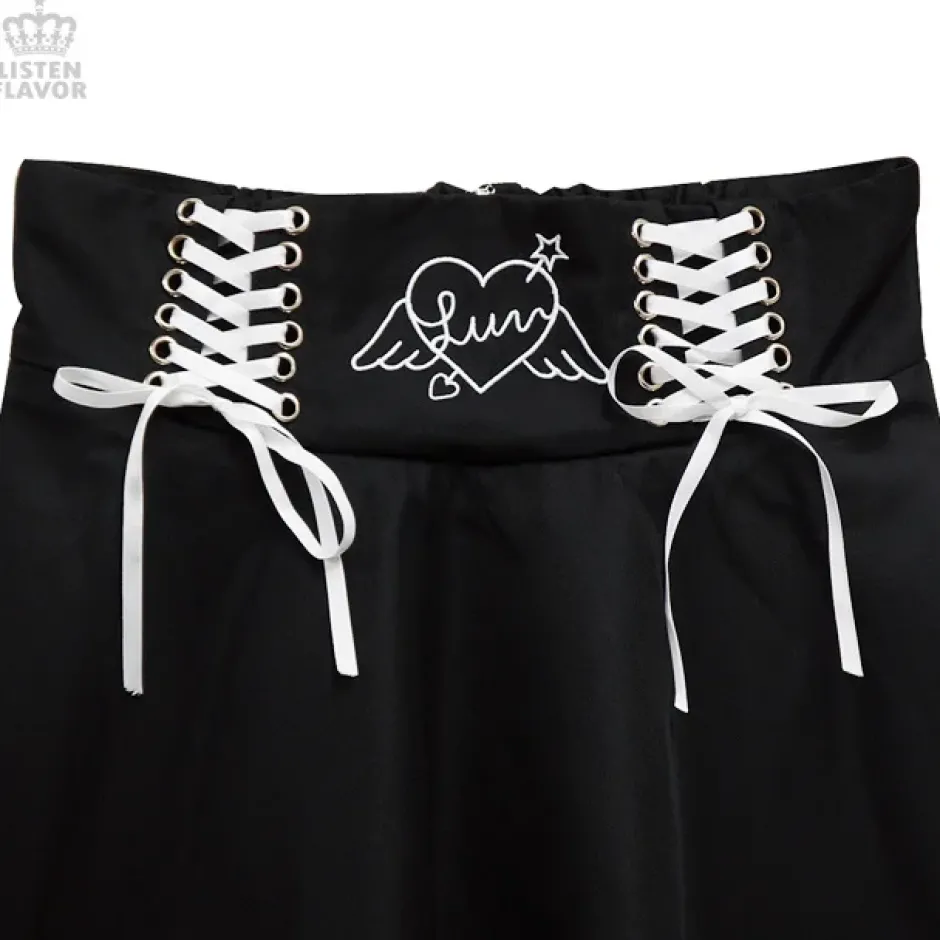Bottoms>LISTEN FLAVOR Angel Heart Lace-Up Circular Skirt