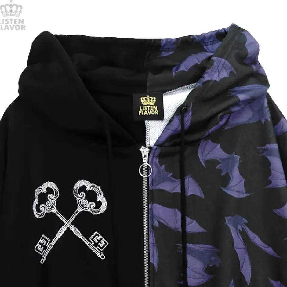 LISTEN FLAVOR Bat Double Zipper Hoodie Clearance