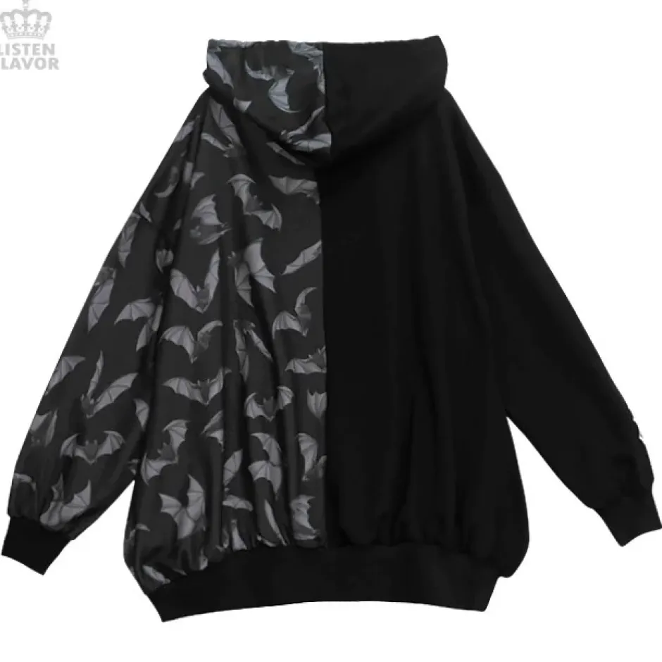 LISTEN FLAVOR Bat Double Zipper Hoodie Clearance