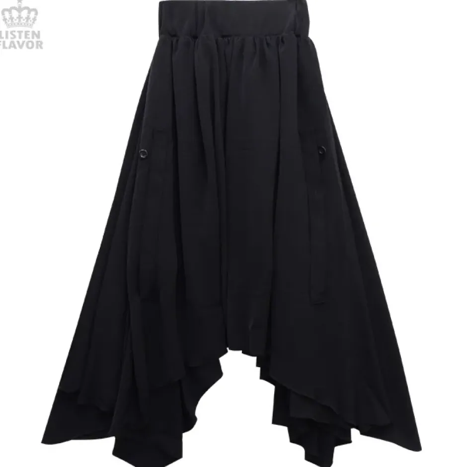 Bottoms>LISTEN FLAVOR Bat Hemline Maxi Skirt