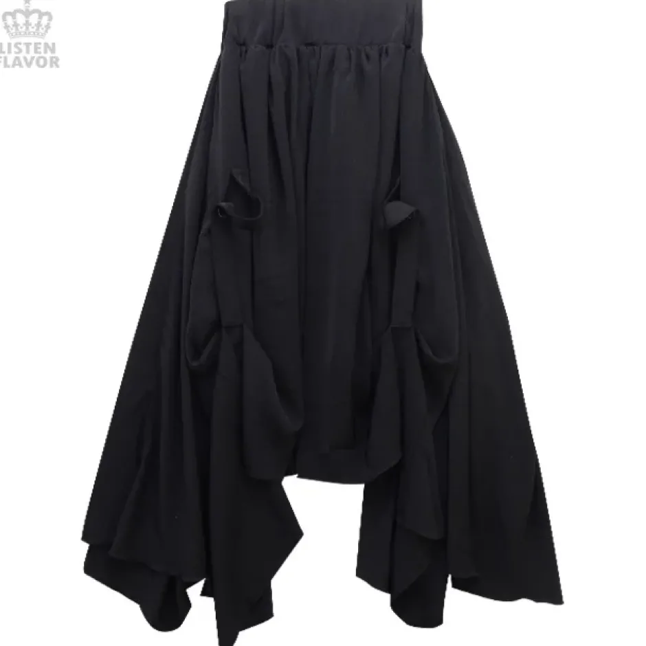 Bottoms>LISTEN FLAVOR Bat Hemline Maxi Skirt