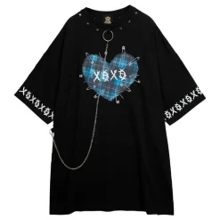 Tops>LISTEN FLAVOR Binding Kiss Hug Big Top with Chain