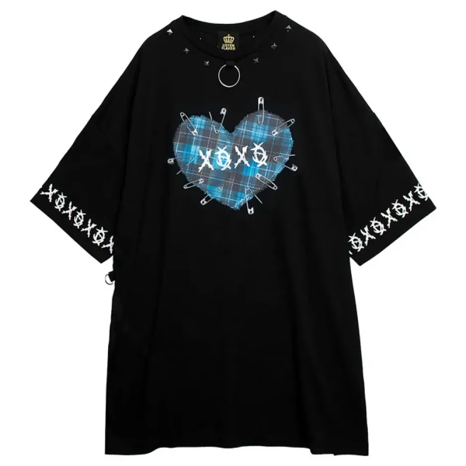 Tops>LISTEN FLAVOR Binding Kiss Hug Big Top with Chain