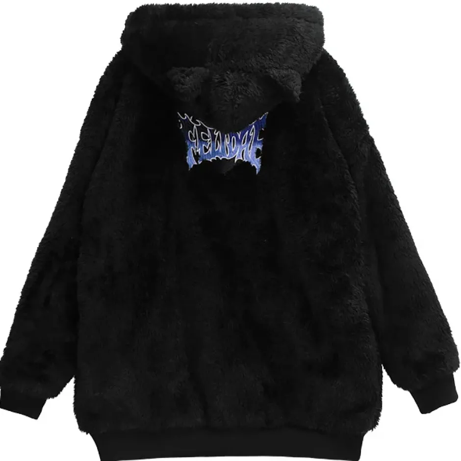 LISTEN FLAVOR Black Cat Ear Cat Paw Boa Blouson Outlet