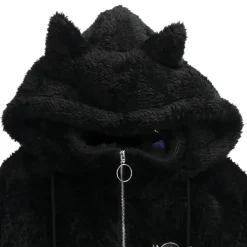 LISTEN FLAVOR Black Cat Ear Cat Paw Boa Blouson Outlet