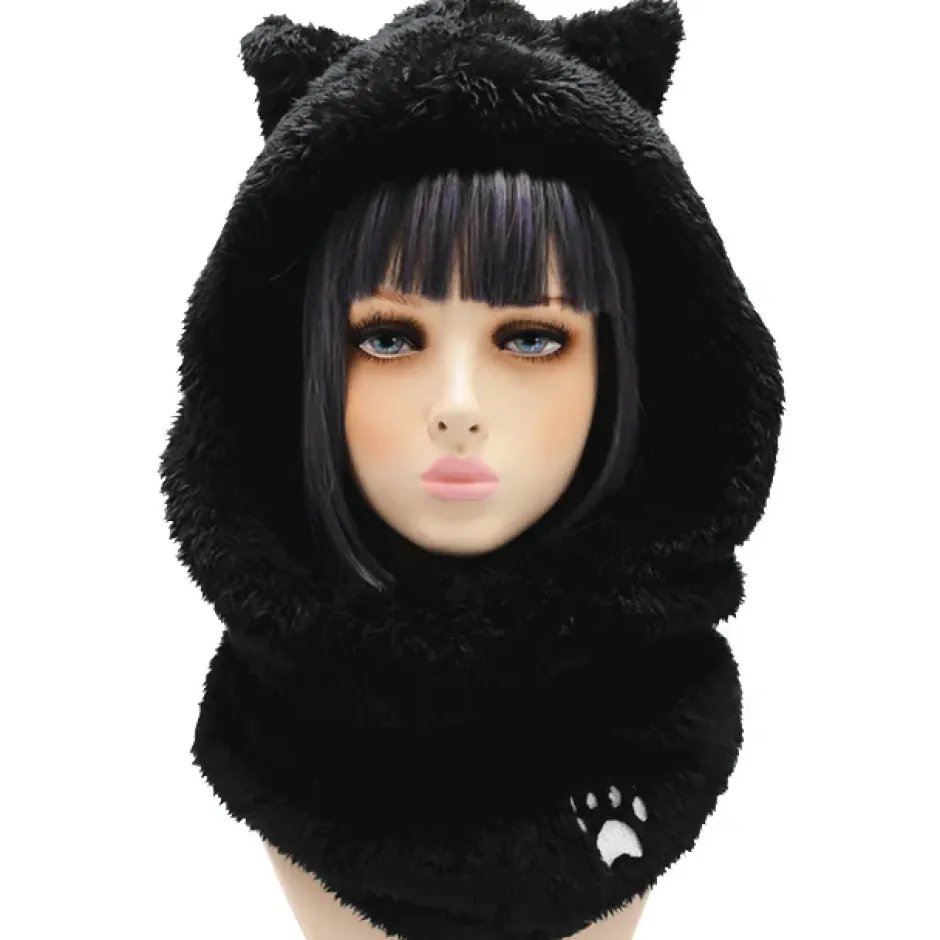 LISTEN FLAVOR Black Cat Ear Cat Paw Boa Neck Warmer Best