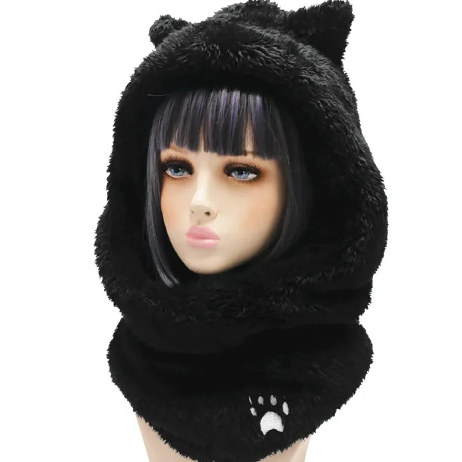 LISTEN FLAVOR Black Cat Ear Cat Paw Boa Neck Warmer Best