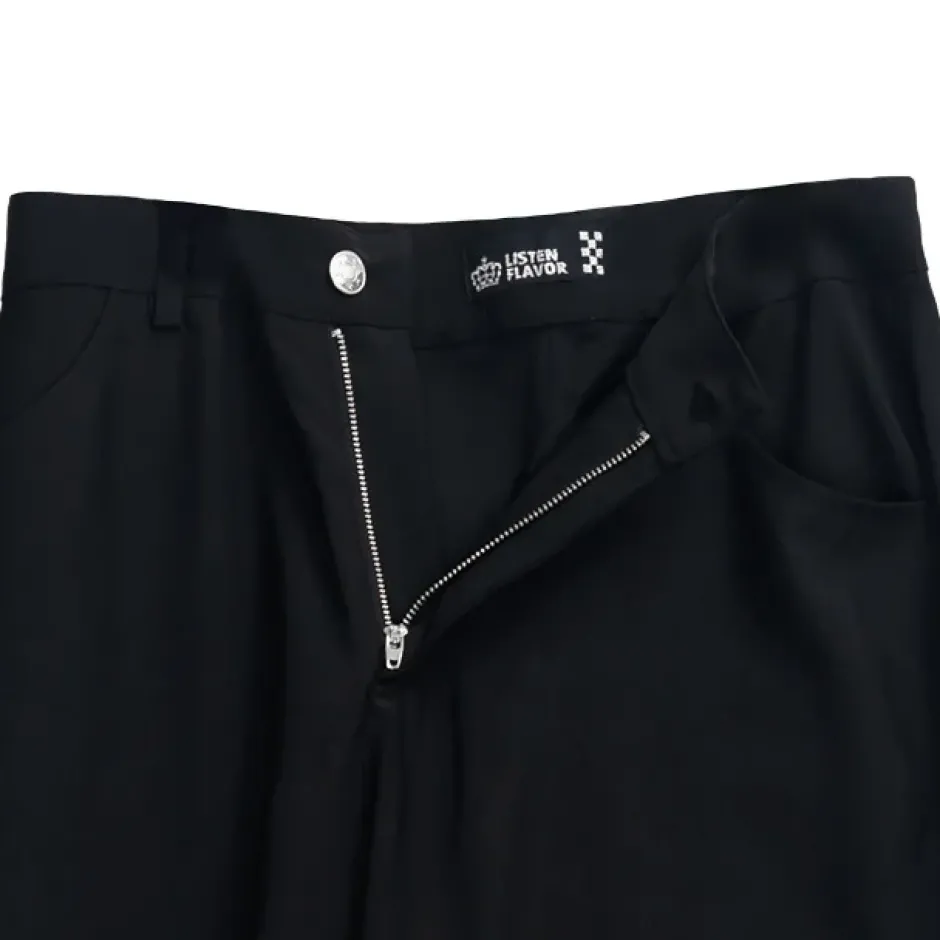 LISTEN FLAVOR Black Fire Embroidered Zip Slit Wide Pants Best