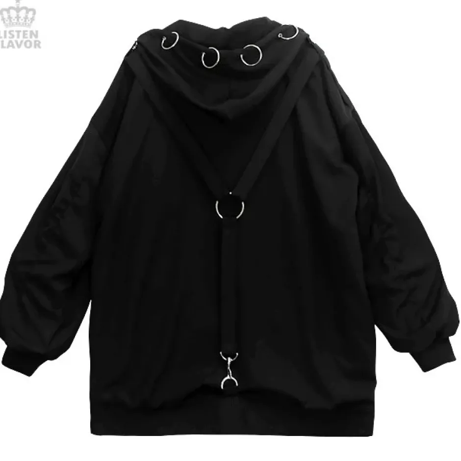 LISTEN FLAVOR Black Parachute Hood Blouson w/ Harness Belt Sale