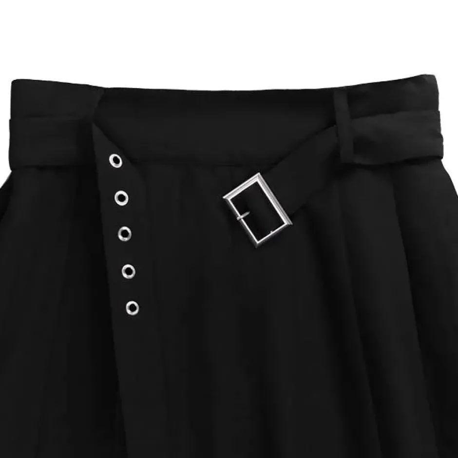 Bottoms>LISTEN FLAVOR Black Pleated Mini Skirt w/ Belt