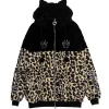 LISTEN FLAVOR Black x Leopard Cat Paw Boa Blouson Clearance