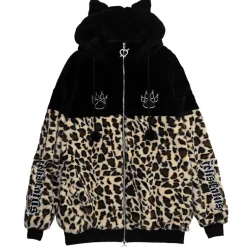 LISTEN FLAVOR Black x Leopard Cat Paw Boa Blouson Clearance
