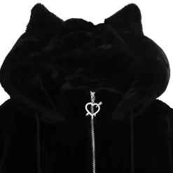 LISTEN FLAVOR Black x Leopard Cat Paw Boa Blouson Clearance