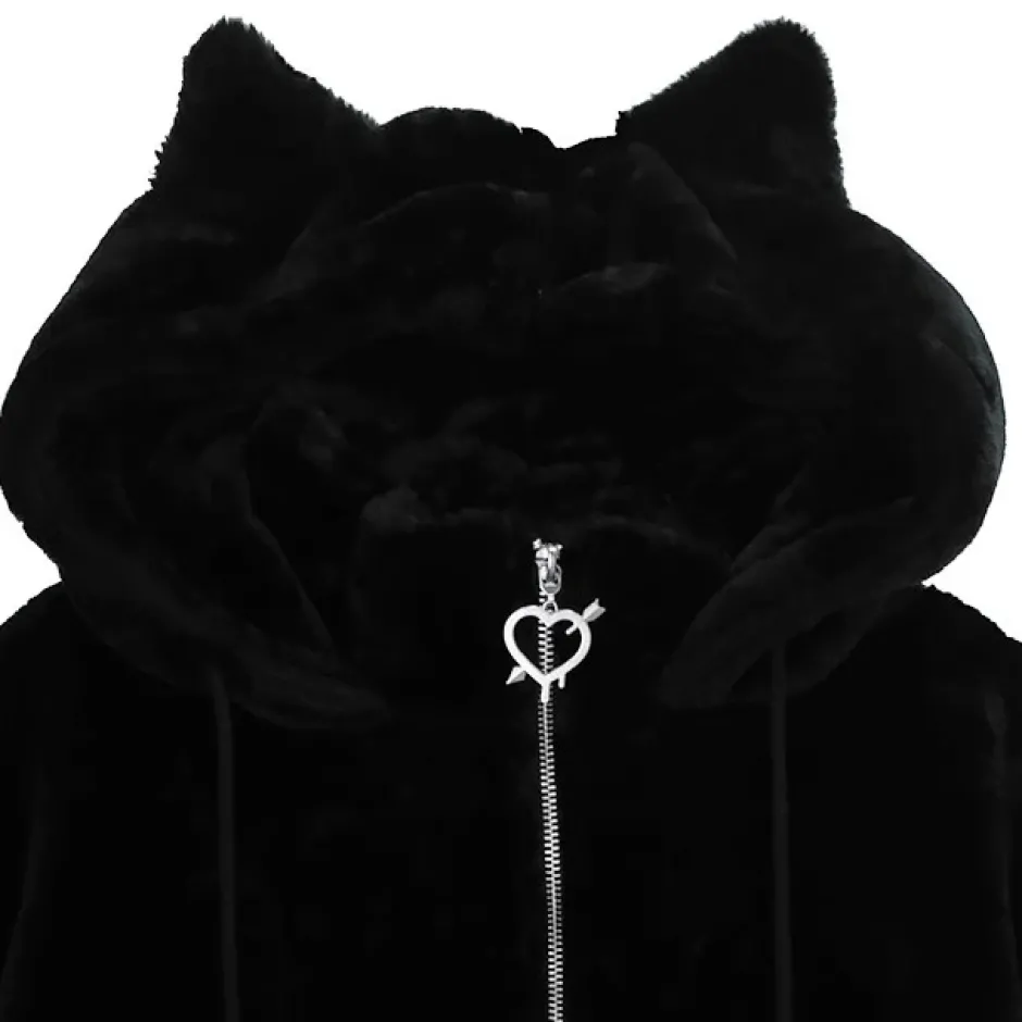 LISTEN FLAVOR Black x Leopard Cat Paw Boa Blouson Clearance