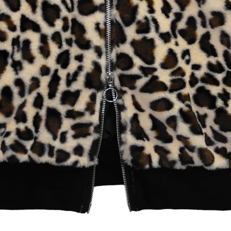LISTEN FLAVOR Black x Leopard Cat Paw Boa Blouson Clearance