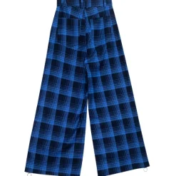 LISTEN FLAVOR Blue Plaid Fire Embroidered Zip Slit Wide Pants Discount