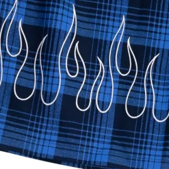 LISTEN FLAVOR Blue Plaid Fire Embroidered Zip Slit Wide Pants Discount