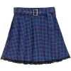 Bottoms>LISTEN FLAVOR Blue Plaid Pleated Mini Skirt w/ Belt