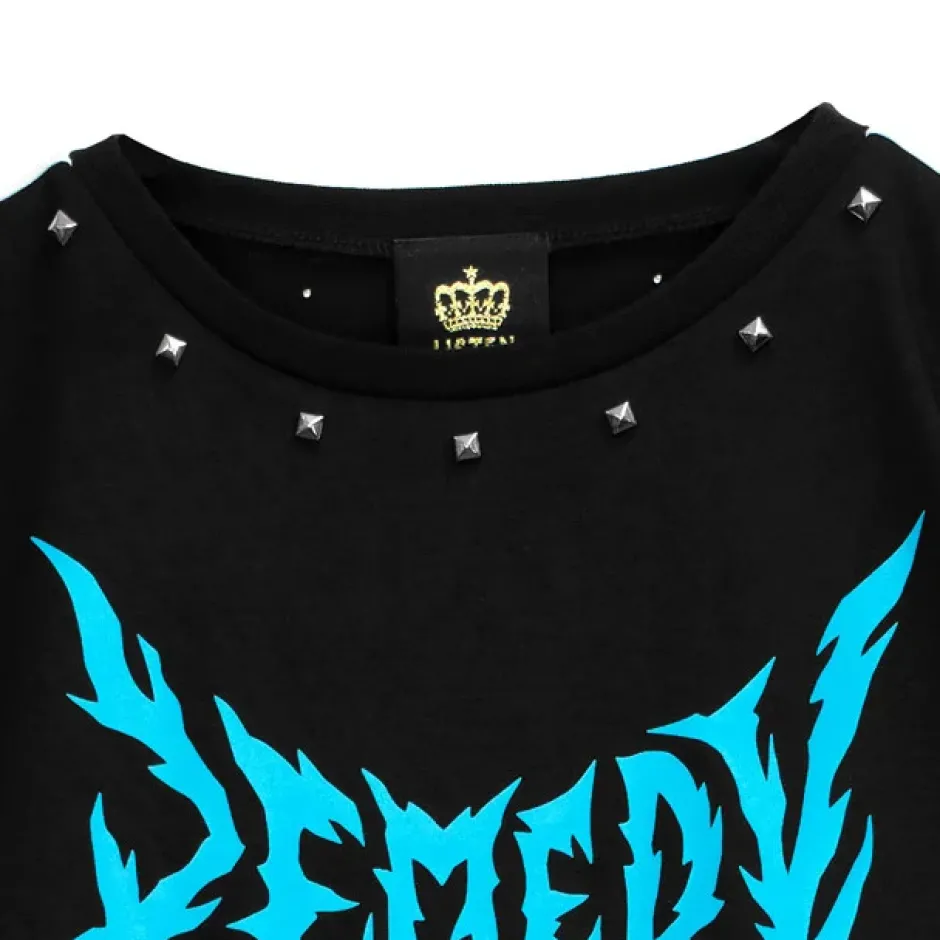 Tops>LISTEN FLAVOR Blue Rose Capsule Sleeve Line Tops Black