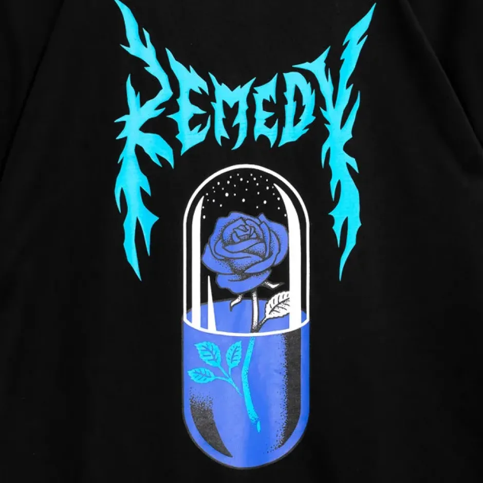Tops>LISTEN FLAVOR Blue Rose Capsule Sleeve Line Tops Black