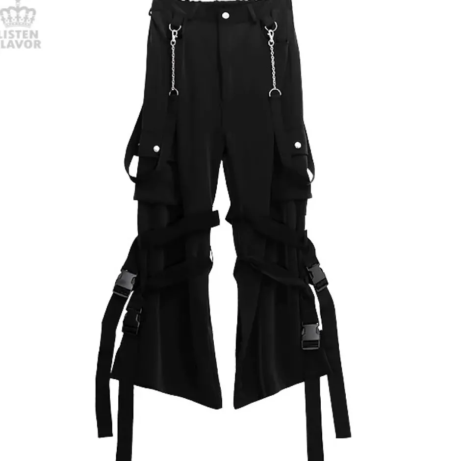 Bottoms>LISTEN FLAVOR Bondage Cargo Pants w/ Chain Suspenders