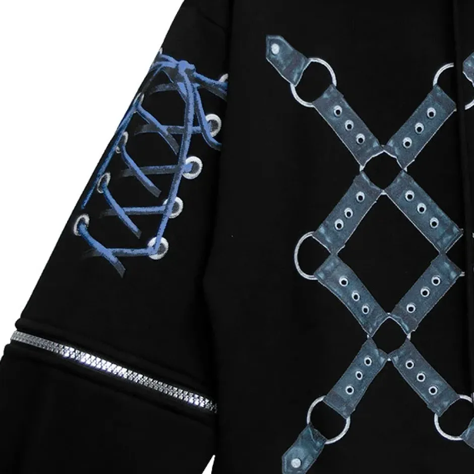 LISTEN FLAVOR Bondage Horn 2-Way Cropped Hoodie Clearance