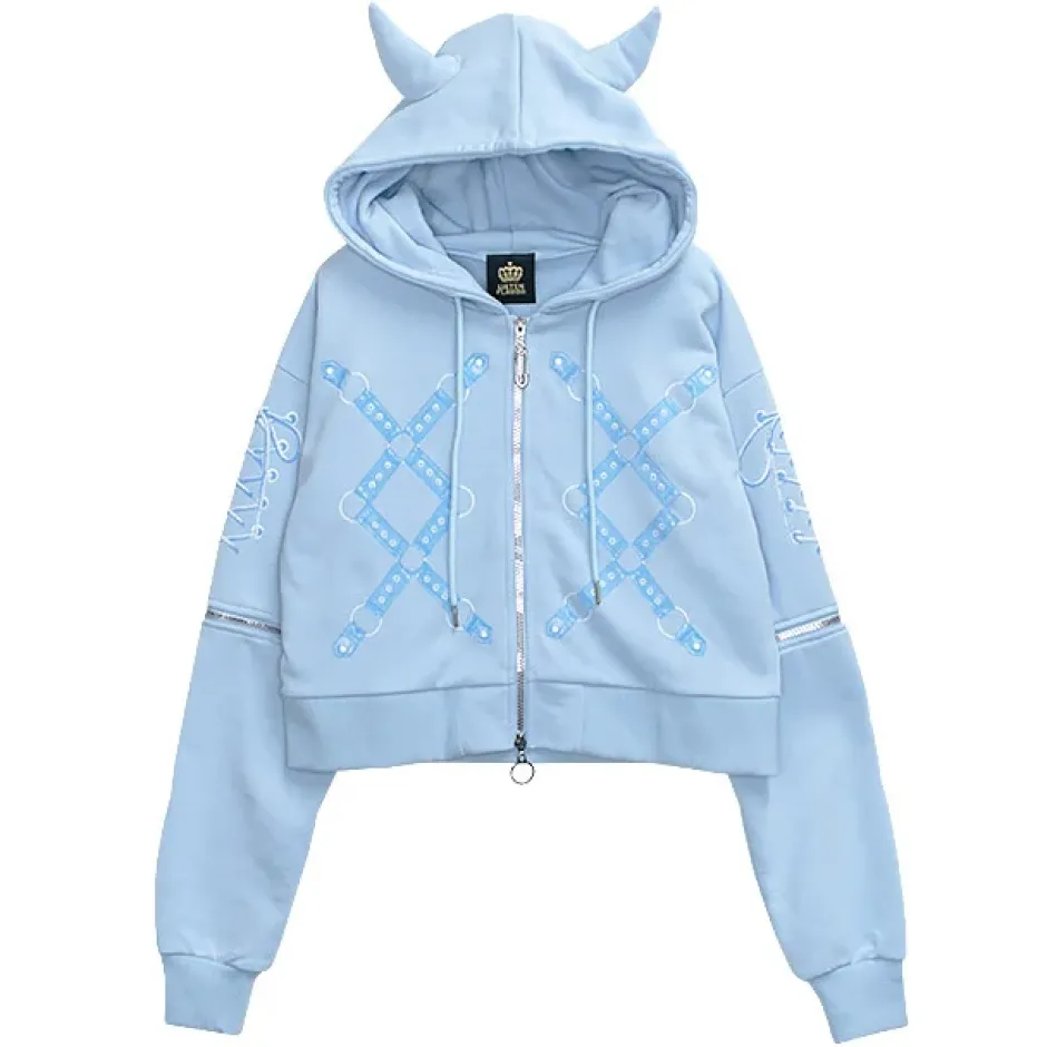 LISTEN FLAVOR Bondage Horn 2-Way Cropped Hoodie Clearance