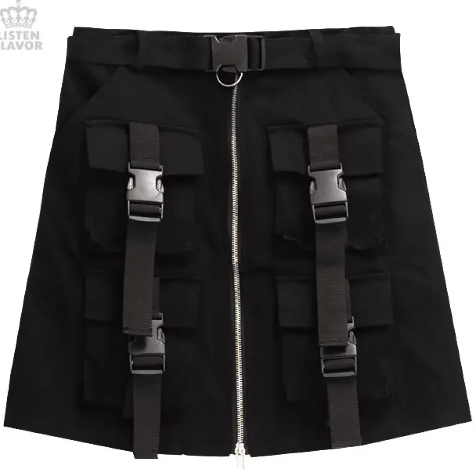 LISTEN FLAVOR Buckle Pocket Zip Skirt Clearance