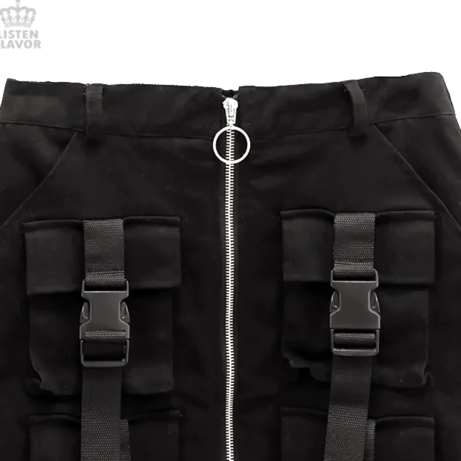 LISTEN FLAVOR Buckle Pocket Zip Skirt Clearance