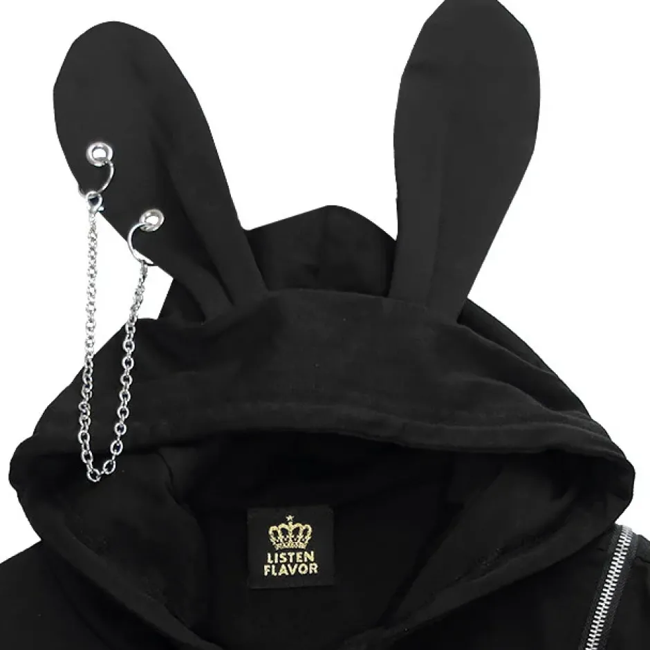 LISTEN FLAVOR Bunny Ear Ghost Hoodie New