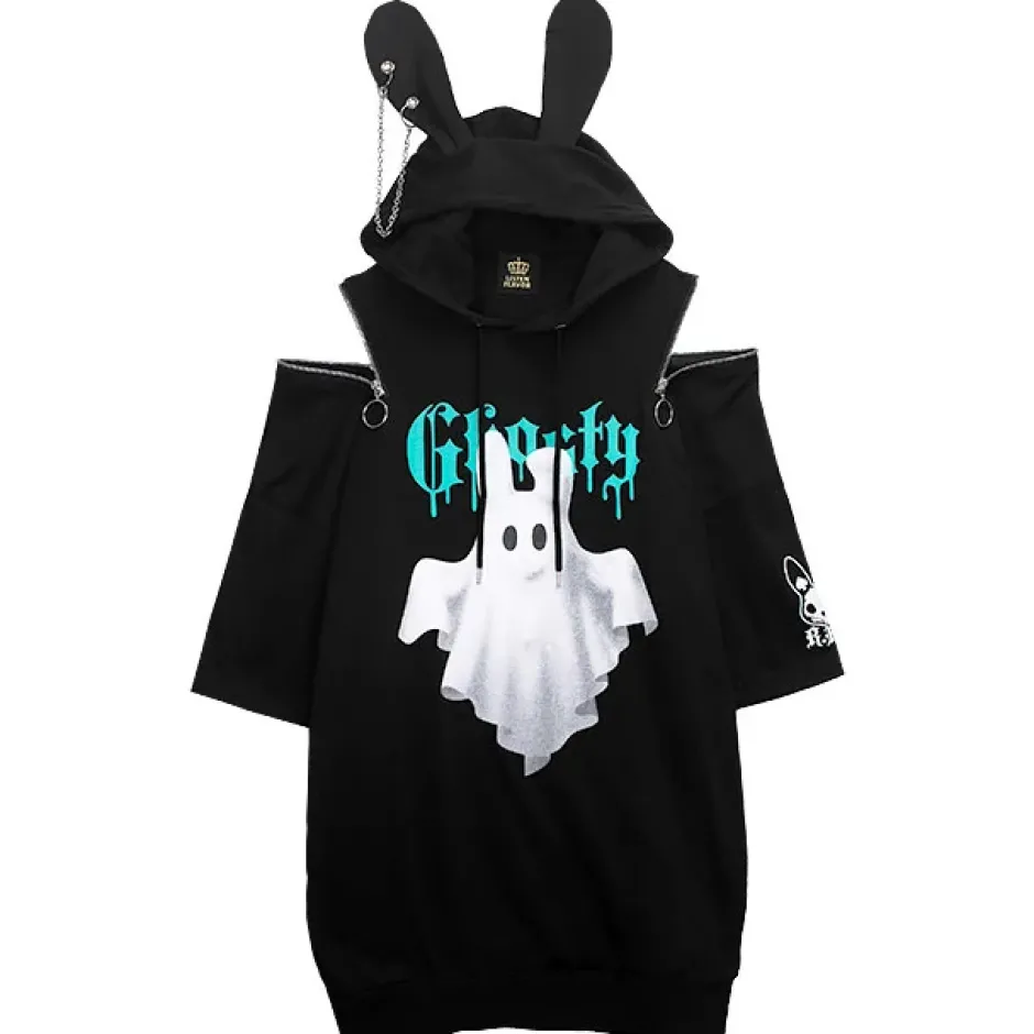 LISTEN FLAVOR Bunny Ear Ghost Hoodie New