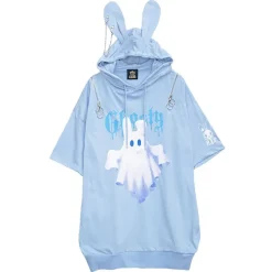 LISTEN FLAVOR Bunny Ear Ghost Hoodie New