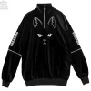 LISTEN FLAVOR Cat Eye Velour Half-Zip Pullover New