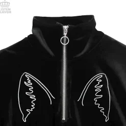 LISTEN FLAVOR Cat Eye Velour Half-Zip Pullover New