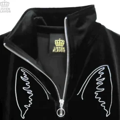 LISTEN FLAVOR Cat Eye Velour Half-Zip Pullover New