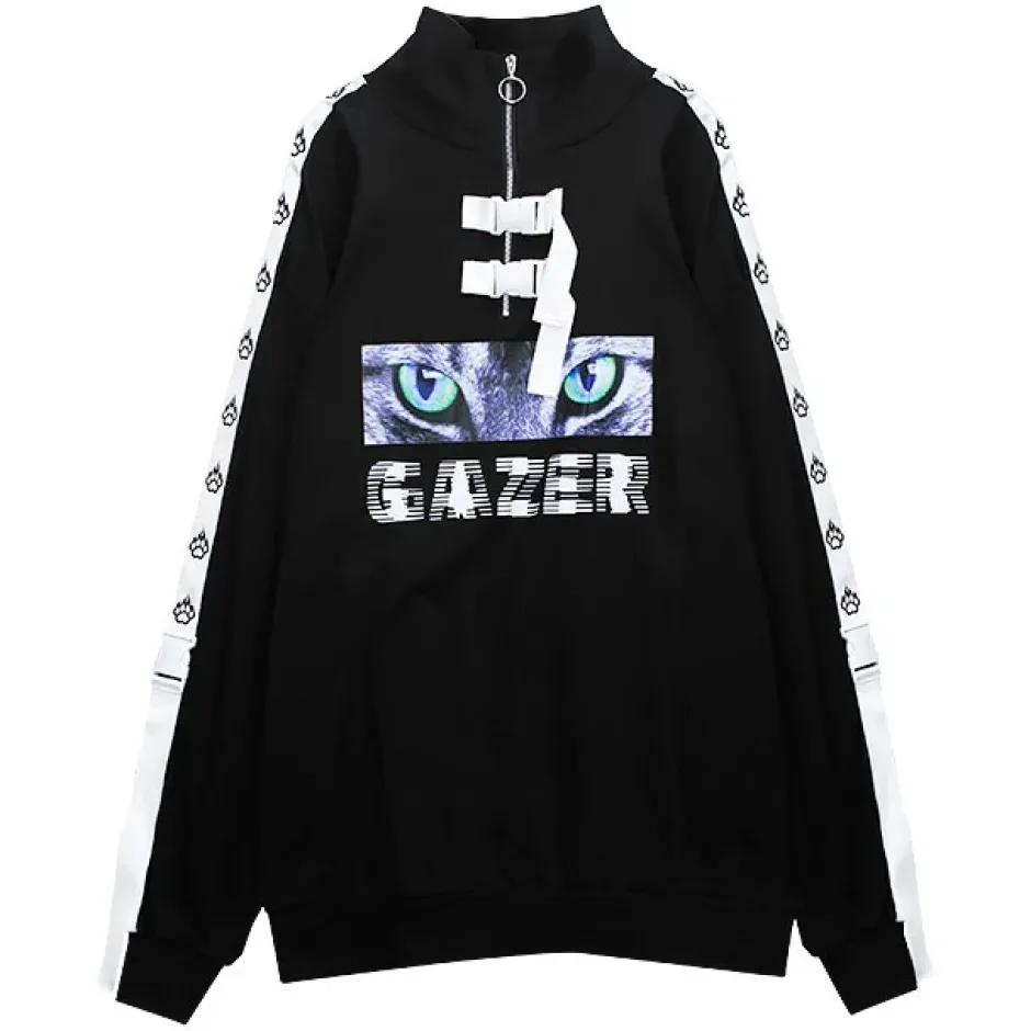 LISTEN FLAVOR Cat is Watching Half-Zip Pullover Sale