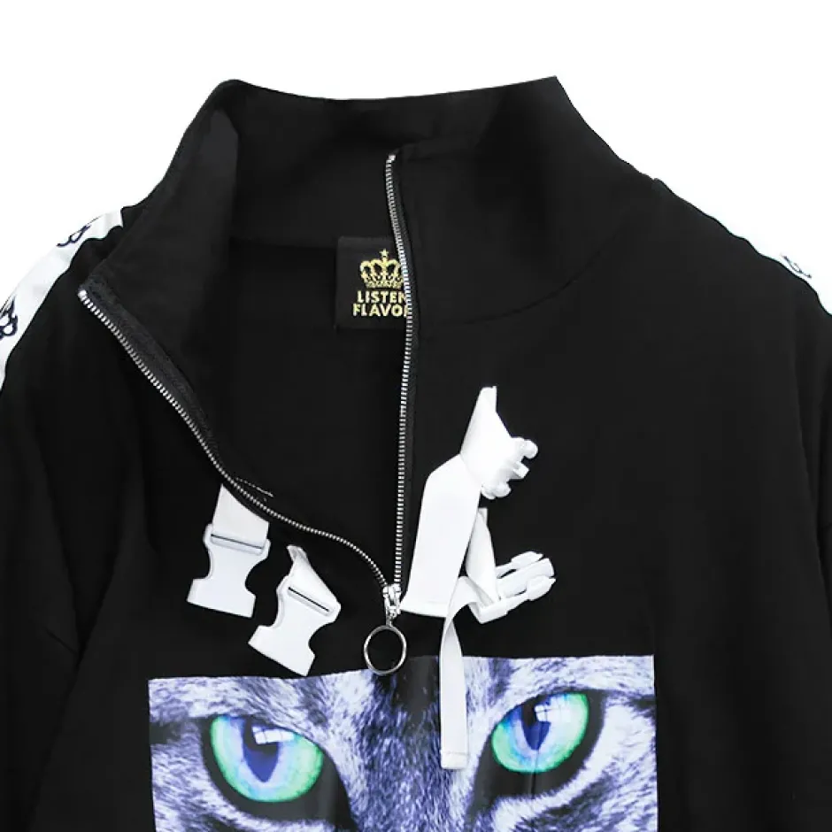 LISTEN FLAVOR Cat is Watching Half-Zip Pullover Sale