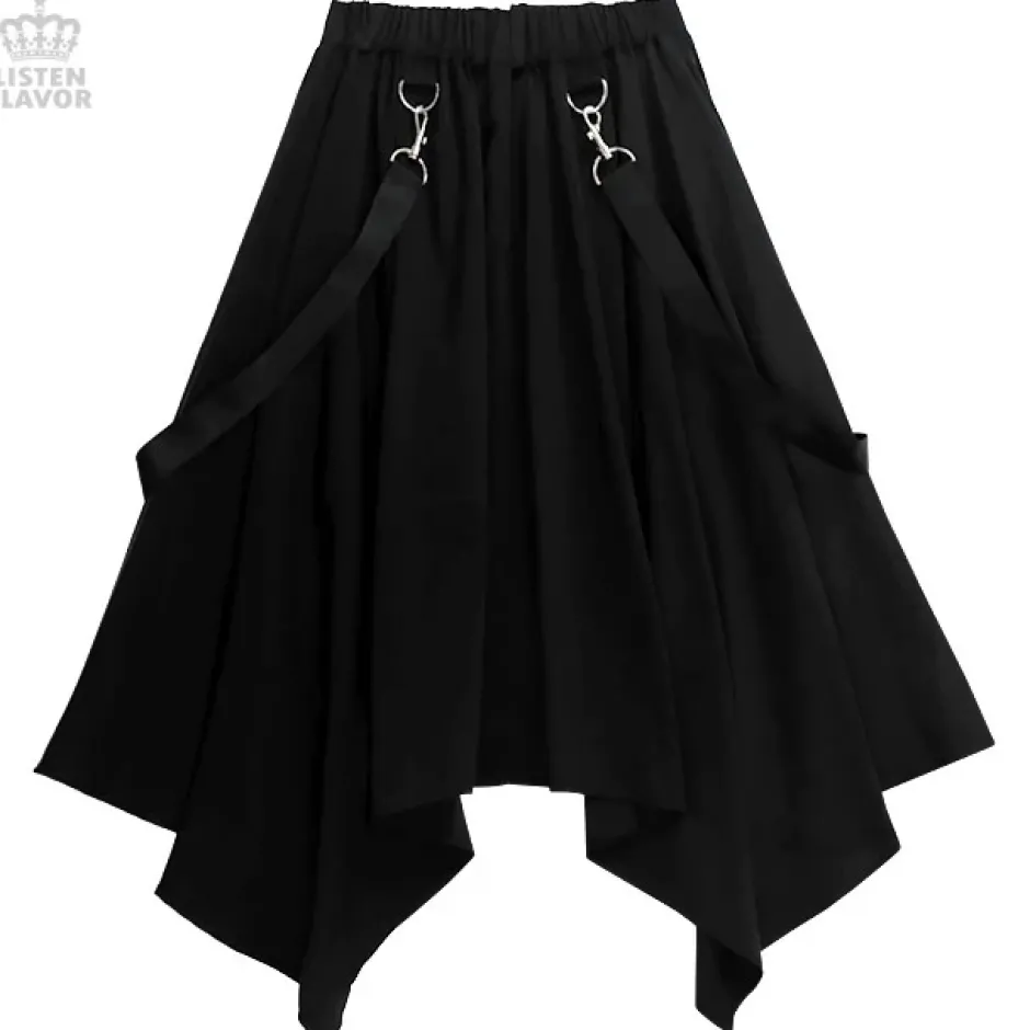 LISTEN FLAVOR Center Zip Hemline Skirt w/ Strap Hot