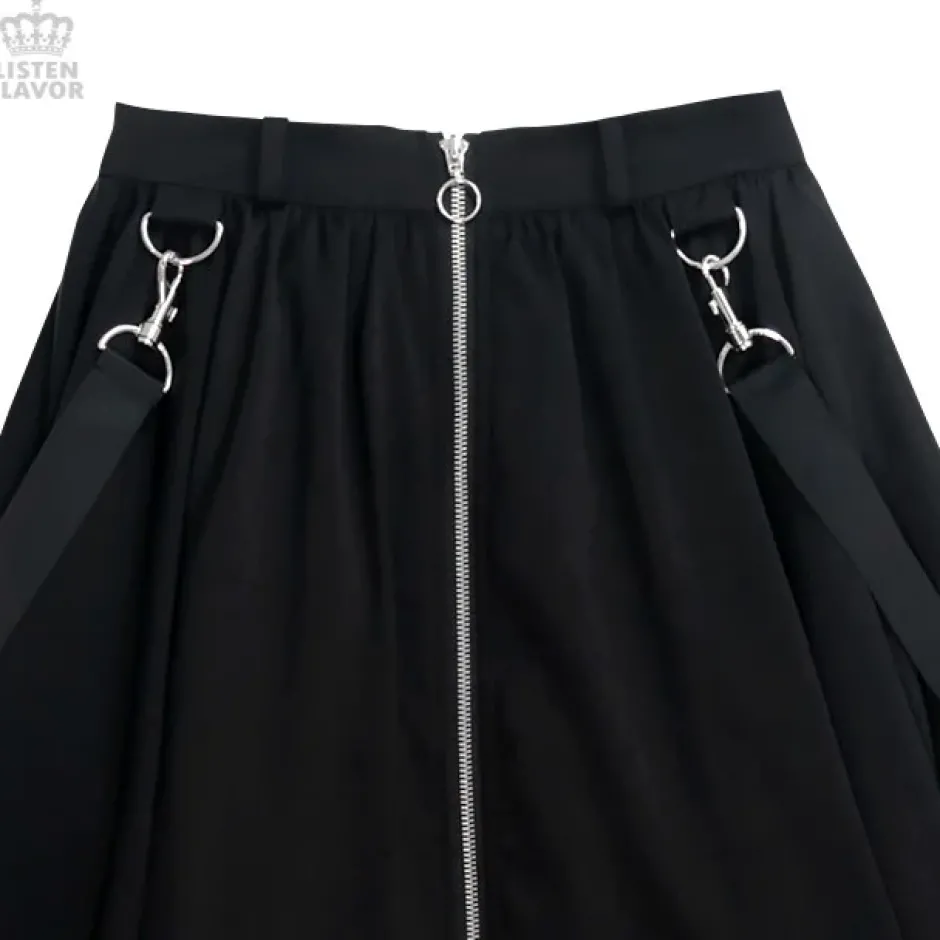 LISTEN FLAVOR Center Zip Hemline Skirt w/ Strap Hot