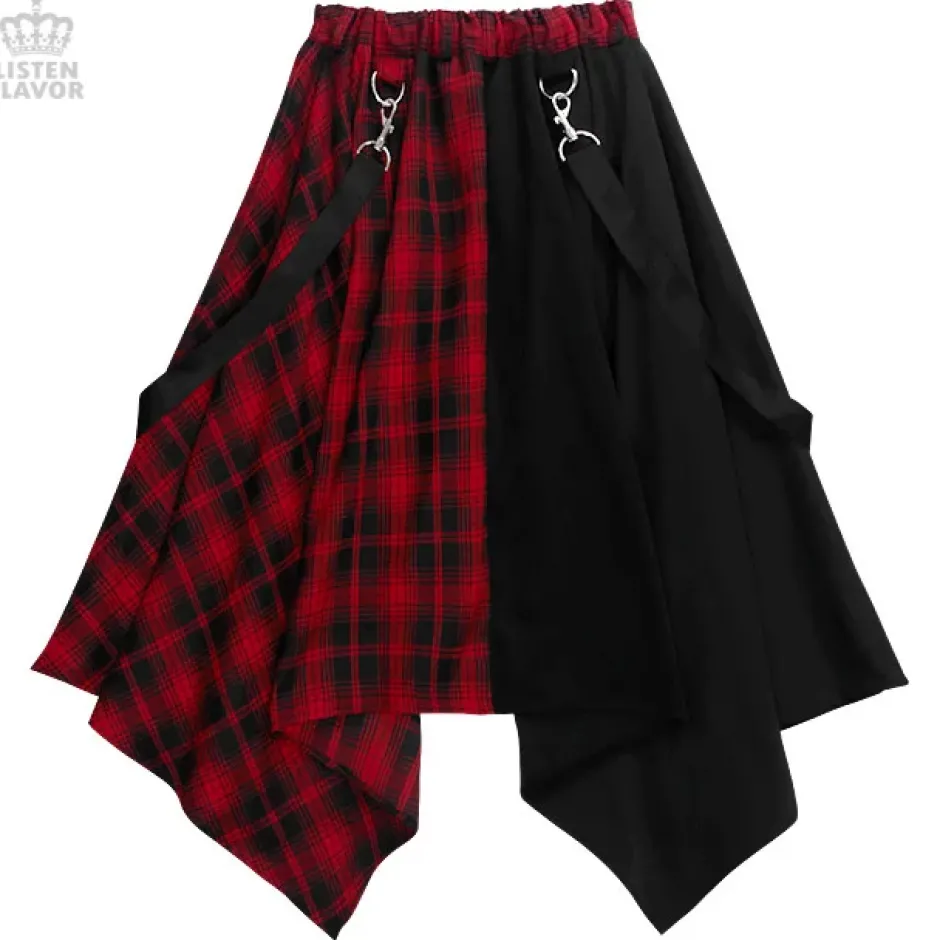 LISTEN FLAVOR Center Zip Hemline Skirt w/ Strap Hot