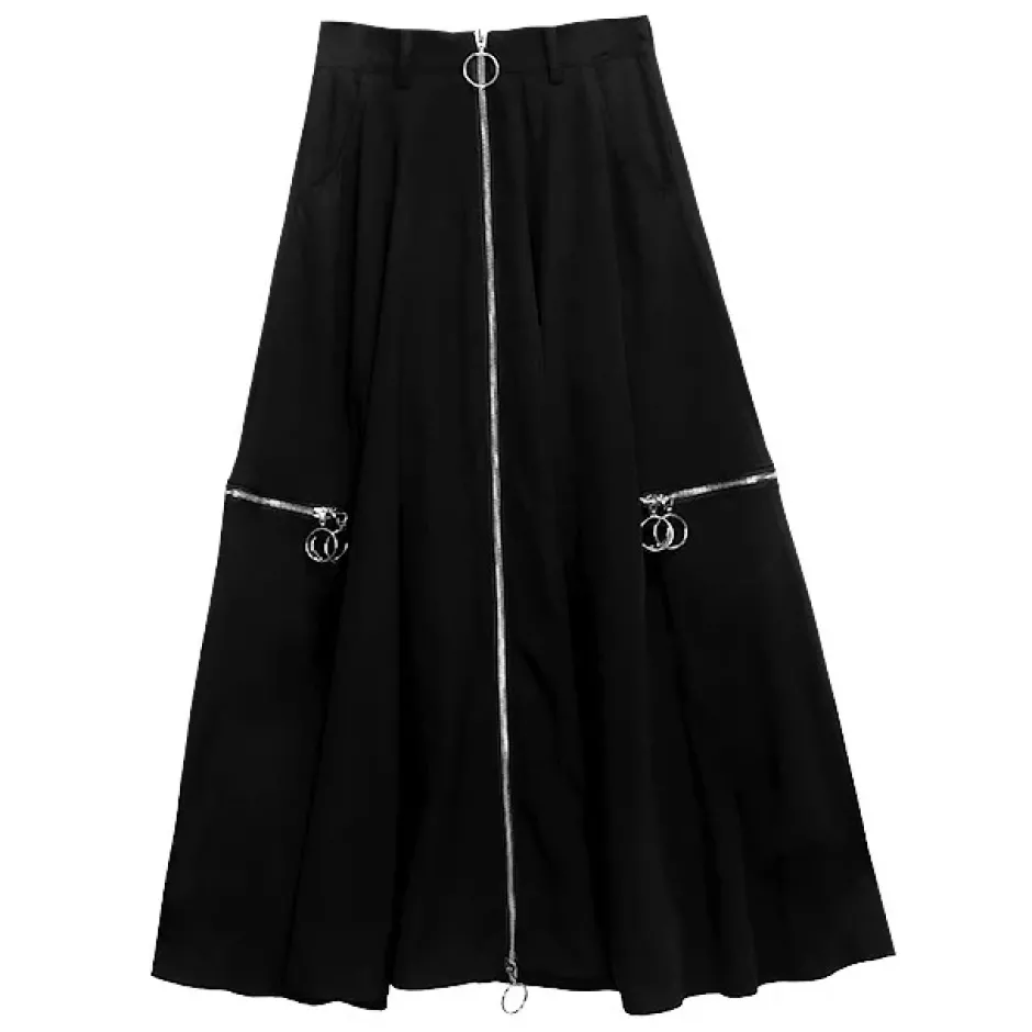 Bottoms>LISTEN FLAVOR Center Zip Strap Maxi Skirt Black