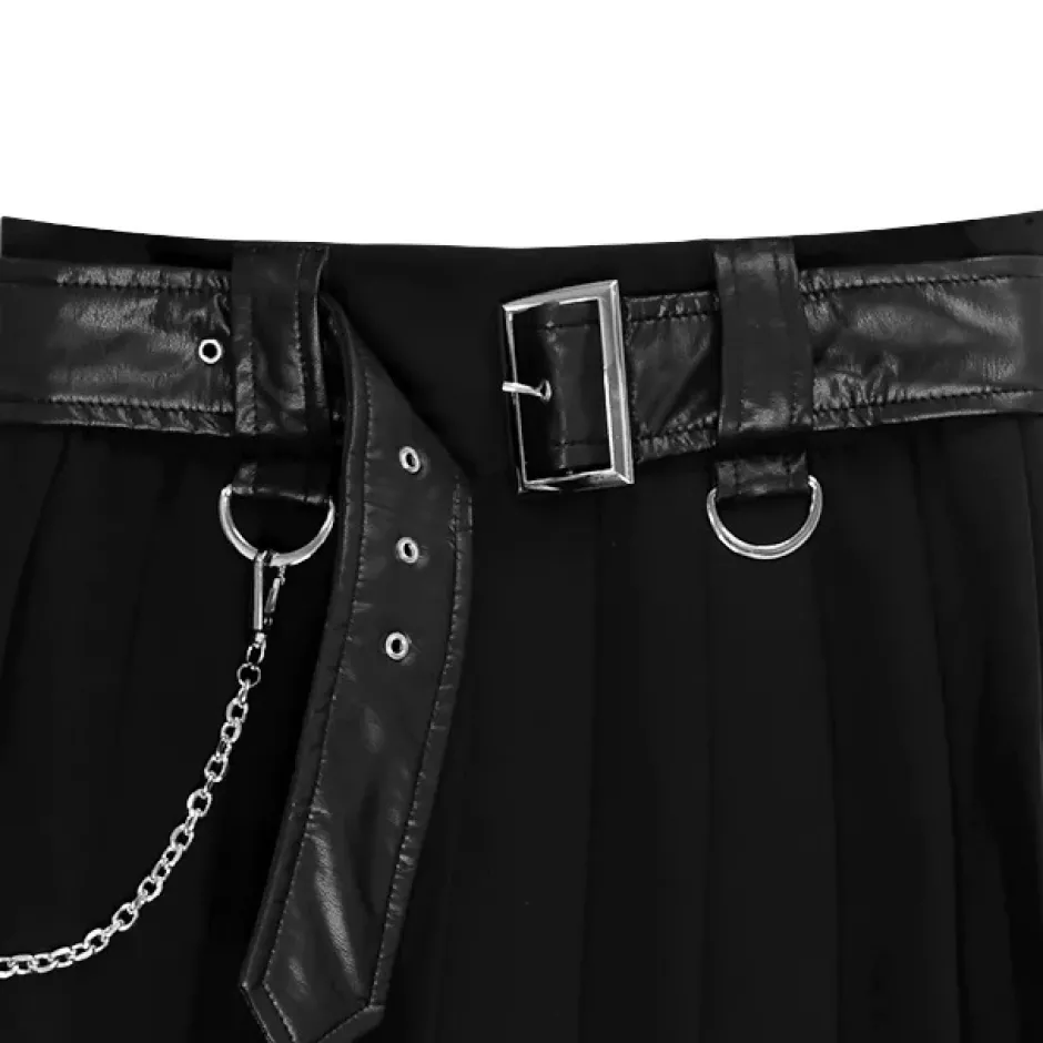 LISTEN FLAVOR Chain Belt Pleated Skirt Discount