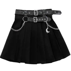 LISTEN FLAVOR Chain Belt Pleated Skirt Sale