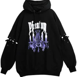 Jackets & Hoodies>LISTEN FLAVOR Chandelier Lace-Up Sleeve Hoodie