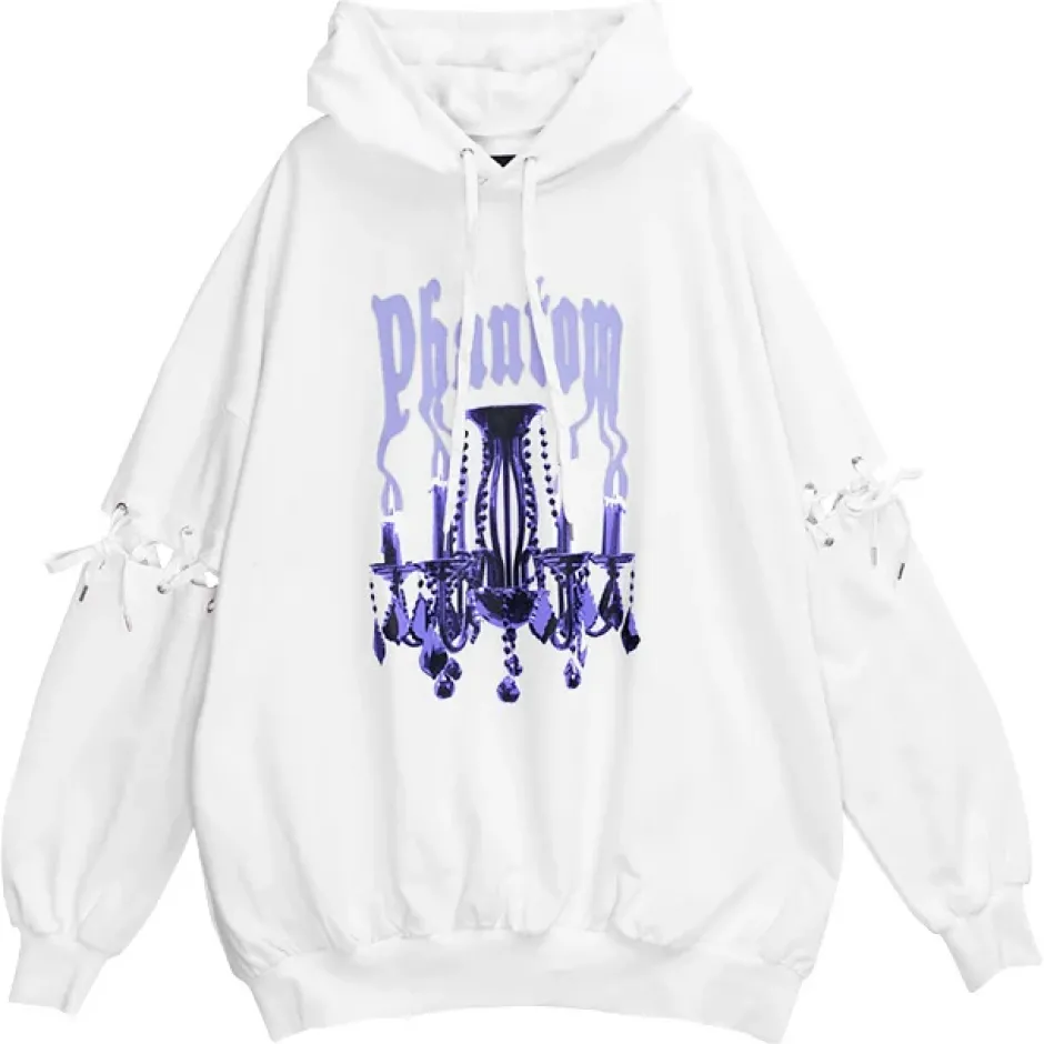 Jackets & Hoodies>LISTEN FLAVOR Chandelier Lace-Up Sleeve Hoodie